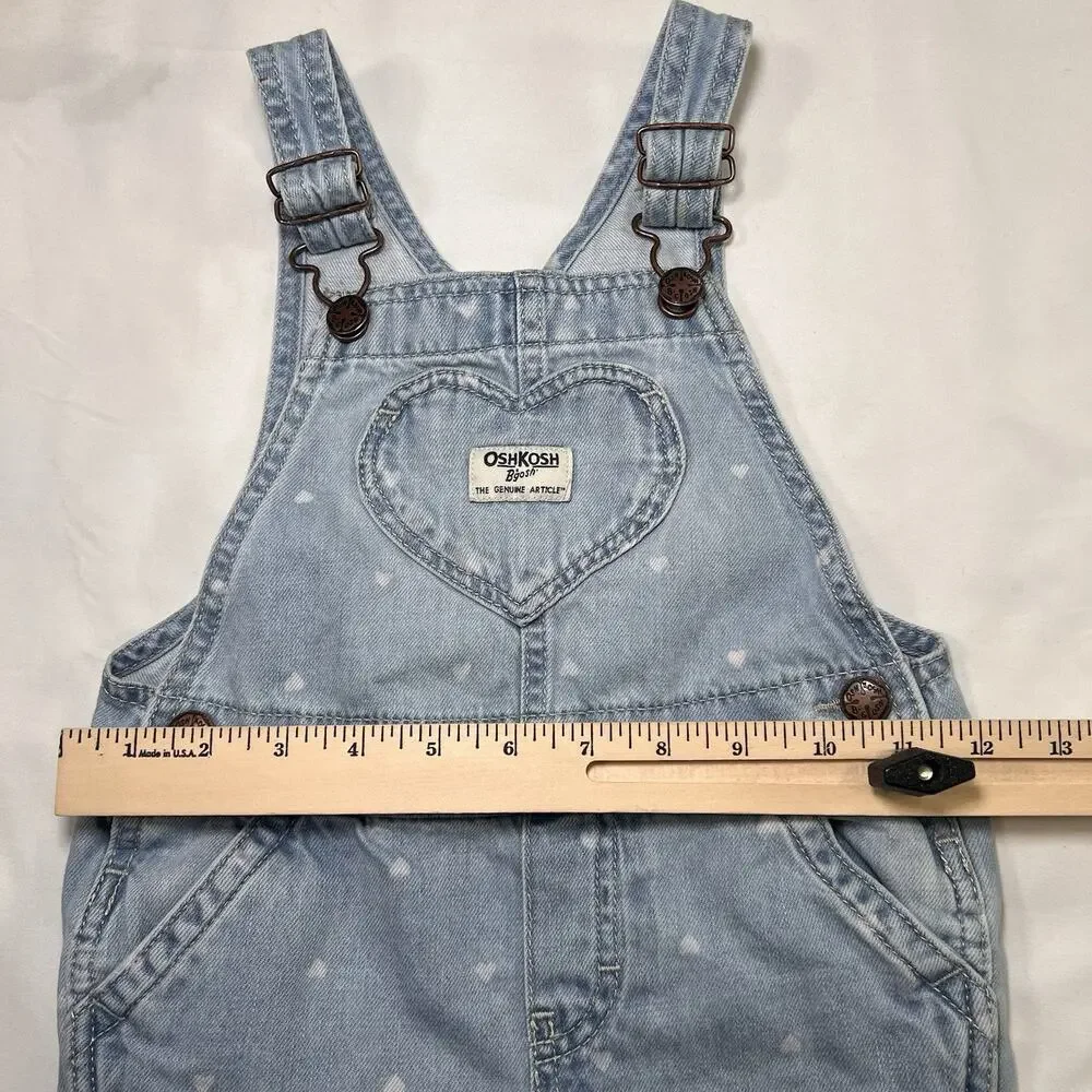 Osh Kosh B’gosh Overalls Toddler Girl Size 4T Blue Denim Heart AOP Heart Pocket